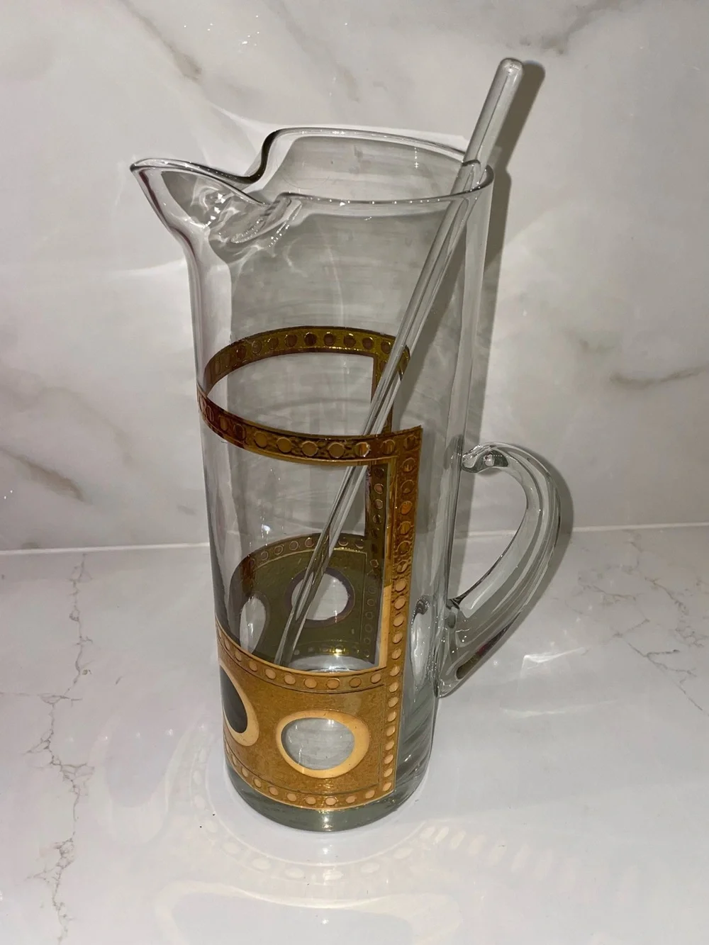 Vintage Culver Antigua Martini Pitcher and Glasses Antique Gold Crackle 13 Piece